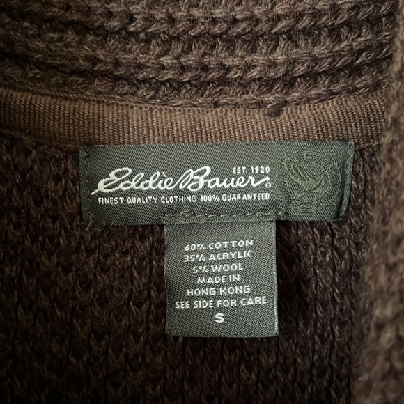 Eddie Bauer sweater vest buttoned collar size small wool blend coco brown cable - Picture 2 of 11